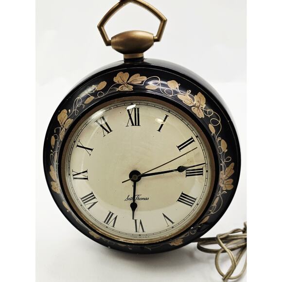 Vtg Seth Thomas Prestige Electric Wall Clock Plastic With Handpainted Vine Trim - Picture 1 of 10